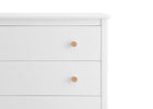 White dresser with wooden knobs on a white background 10-Casey 3 Drawer Dresser with Interlocking Drawers