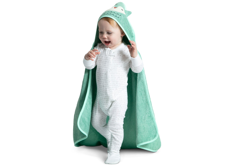 Light Teal Owl (1258) 18-Baby Hooded Bath Towel