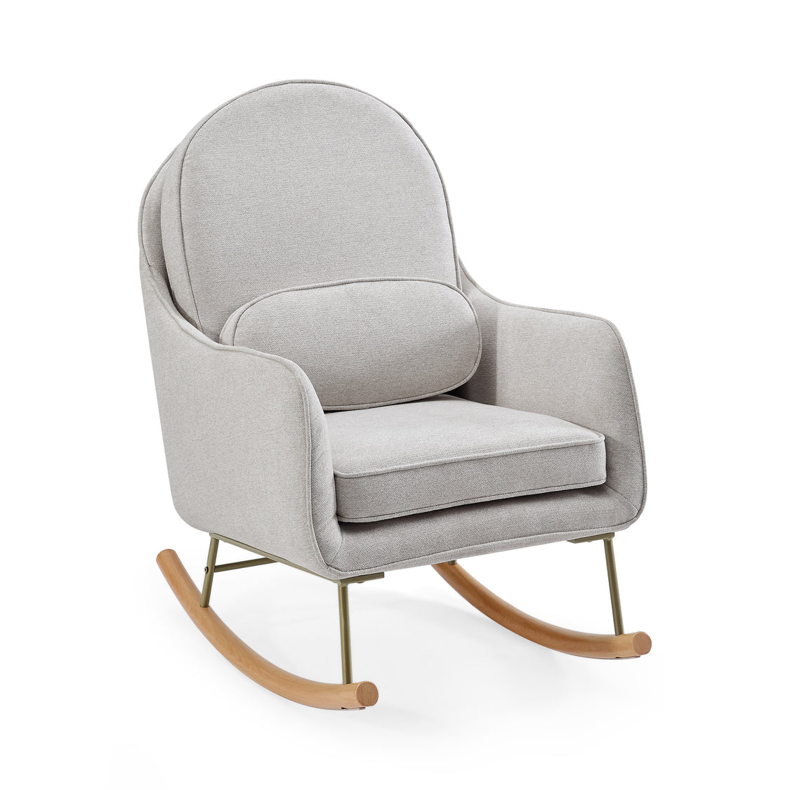 Gray rocking chair with wooden legs on a white background