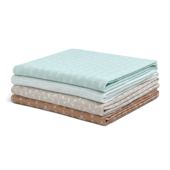 DCB: Neutral Boho (3406) 18-100% Cotton Muslin Baby Receiving Blankets - 4 Pack