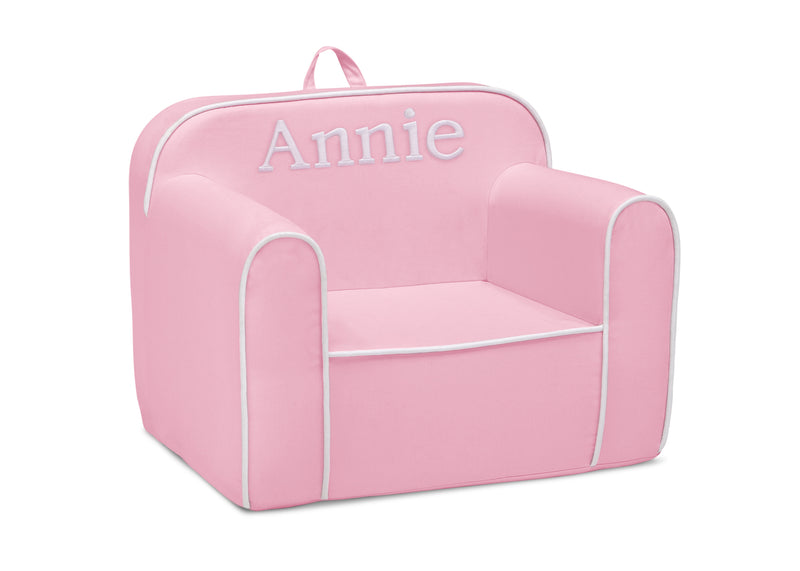 Pink children's chair with 'Annie' embroidered on a white background 9-Personalized Cozee Chair for Kids