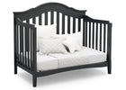 Black crib with white bedding on a white background 30-Farmhouse 6-in-1 Convertible Baby Crib