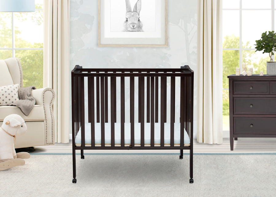 Dark Chocolate (207) 5-Folding Portable Mini Baby Crib with 1.5-inch Mattress