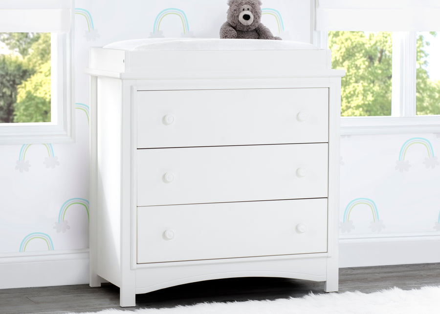 Bianca White (130) 1-Perry 3 Drawer Dresser with Changing Top and Interlocking Drawers