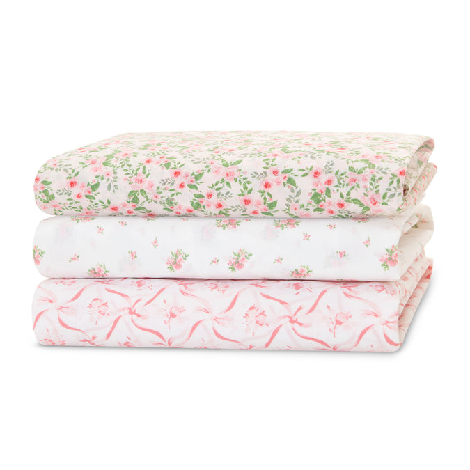 DCB: Pink Floral (3034) 18-Fitted Crib Sheets - 3 Pack