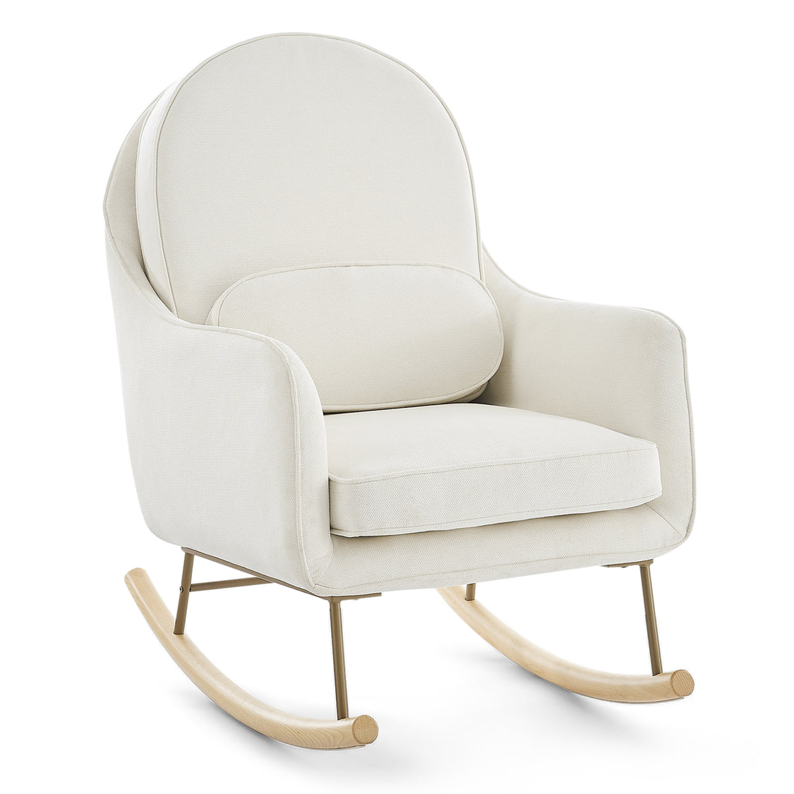 Beige rocking chair with wooden legs on a white background