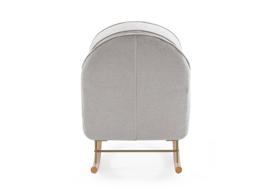 Gray upholstered rocking chair on a white background