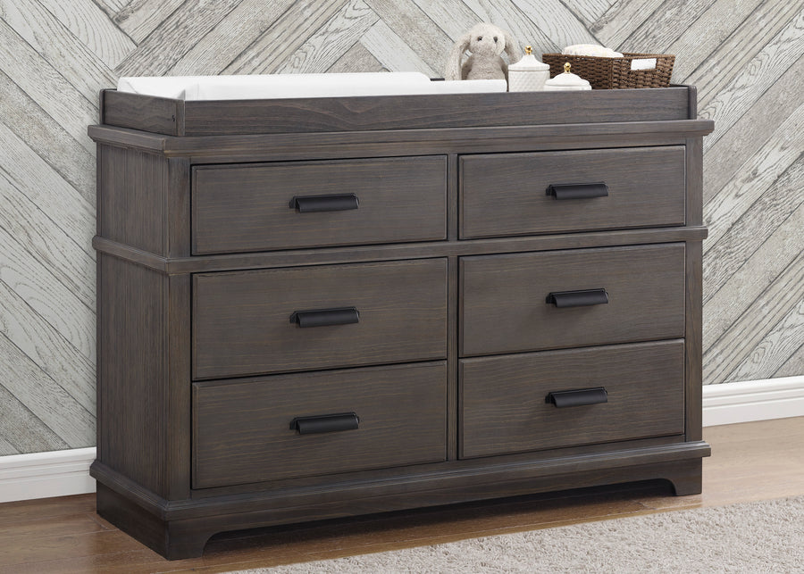 Rustic Grey (084) 8-Asher 6 Drawer Dresser with Changing Top and Interlocking Drawers