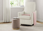 White armchair with pink blanket and gray ottoman in a room with large windows. 14-Andie Nursery Glider Swivel Chair with LiveSmart Fabric