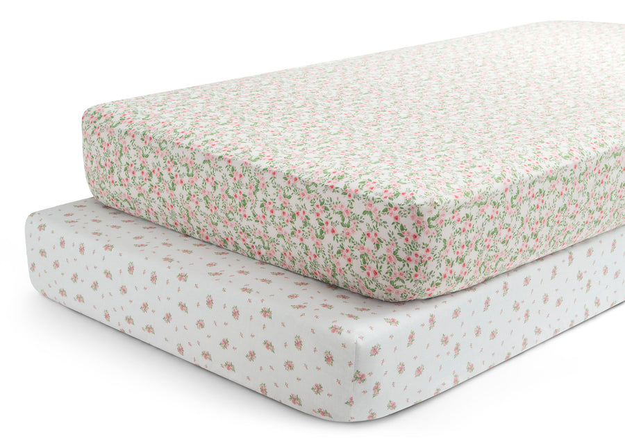 Pink Floral (3034) 3-Pink Floral Fitted Crib Sheets - 2 Pack