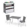 Light Grey and White (1176) 2-4-Piece Toddler Playroom Set – Includes Play Table and 6 Bin Toy Organizer with Reusable Vinyl Cling Stickers (Copy)
