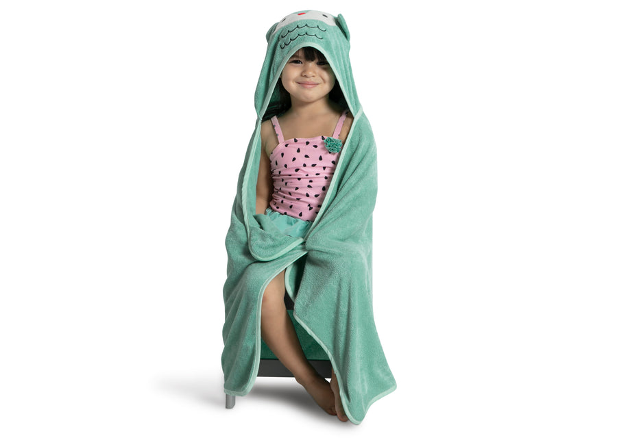 Light Teal Owl (1258) 15-Personalized Kids Hooded Bath Towel with Pockets