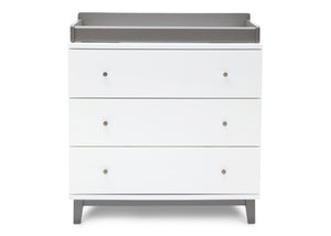 Delta Children White / Grey (027) Tribeca Three-Drawer Dresser Front View with Changing Top a3a 3-Tribeca 3 Drawer Dresser