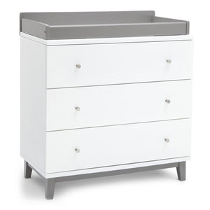 Delta Children White / Grey (027) Tribeca Three-Drawer Dresser Side View 1 with Changing Top a4a 11-Tribeca 3 Drawer Dresser