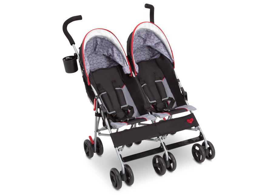 Delta Children Red Triangular (2246) LX Plus Side x Side Double Stroller (11709), Angled No Canopy, b3b 11-LX Plus Side x Side Double Stroller