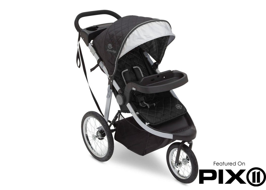 Delta Children J is for Jeep Brand Trek Grey Tonal (0261) Cross Country All Terrain Jogging Stroller Folded a4a 24-J is for Jeep® Brand Cross-Country All-Terrain Jogging Stroller