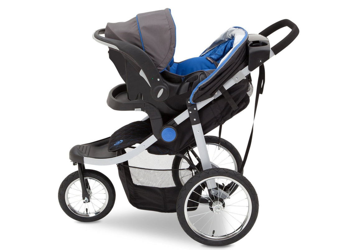 Delta Children J is for Jeep Brand Trek Blue Tonal (436) Cross Country All Terrain Jogging Stroller Full Left Side View b4b