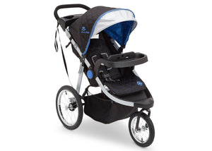 Delta Children J is for Jeep Brand Trek Blue Tonal (436) Cross Country All Terrain Jogging Stroller Right Side View, with Canopy, Child Tray and Sun Visor b1b 37