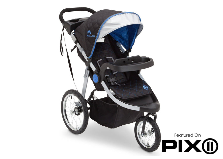 Delta Children J is for Jeep Brand Trek Blue Tonal (436) Cross Country All Terrain Jogging Stroller Folded b6b 26-J is for Jeep® Brand Cross-Country All-Terrain Jogging Stroller