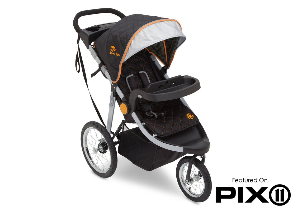 Delta Children J is for Jeep Brand Trek Orange (835) Cross Country All Terrain Jogging Stroller, Folded d5d