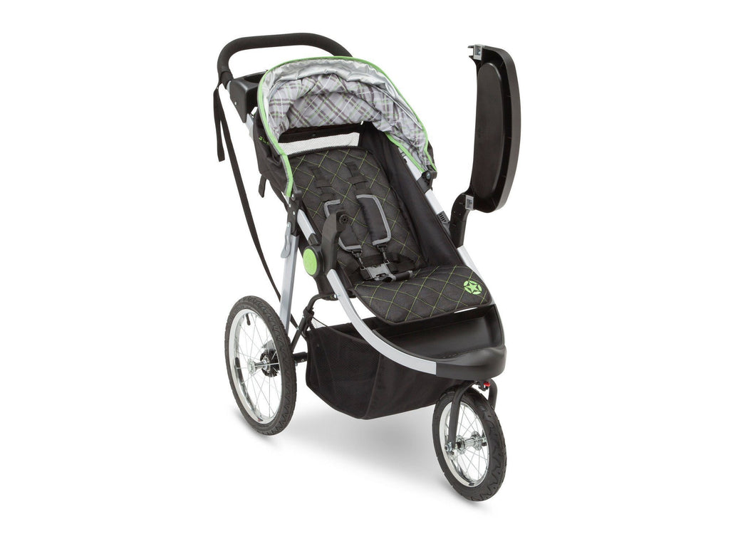 Delta Children J is for Jeep Brand Fairway (340) Cross Country All Terrain Jogging Stroller Right Side View, with Canopy, Child Tray f2f