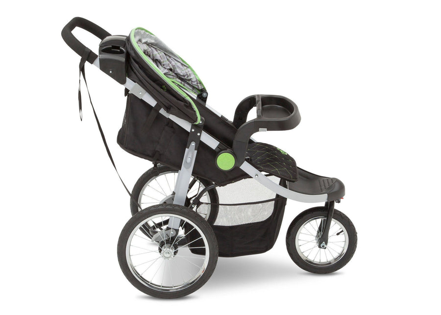 Delta Children J is for Jeep Brand Fairway (340) Cross Country All Terrain Jogging Stroller Right Side View, with Canopy, Child Tray f3f 21-J is for Jeep® Brand Cross-Country All-Terrain Jogging Stroller