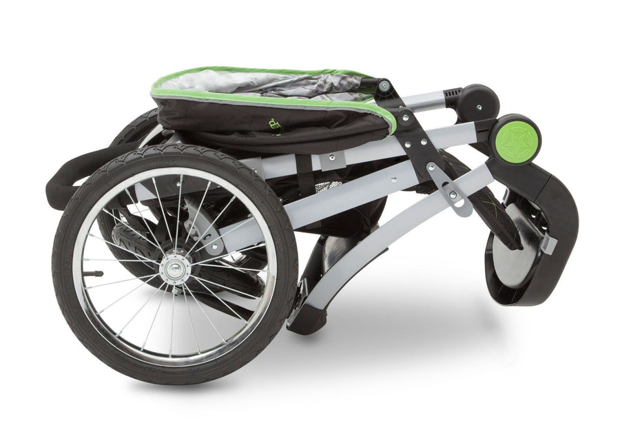 Delta Children J is for Jeep Brand Fairway (340) Cross Country All Terrain Jogging Stroller folded, f5f 23-J is for Jeep® Brand Cross-Country All-Terrain Jogging Stroller