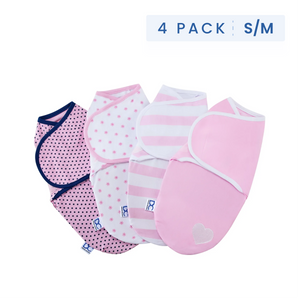 Girl (5004) 3-Little Lambs Adjustable Swaddle Wrap - Size Small/Medium, Fits Babies 0-3 Months/7-14 lbs., 4-Pack