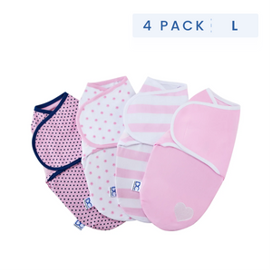 Girl (5004) 11-Little Lambs Adjustable Swaddle Wrap - Size Large, Fits Babies 3-6 Months/14-18 lbs., 4-Pack