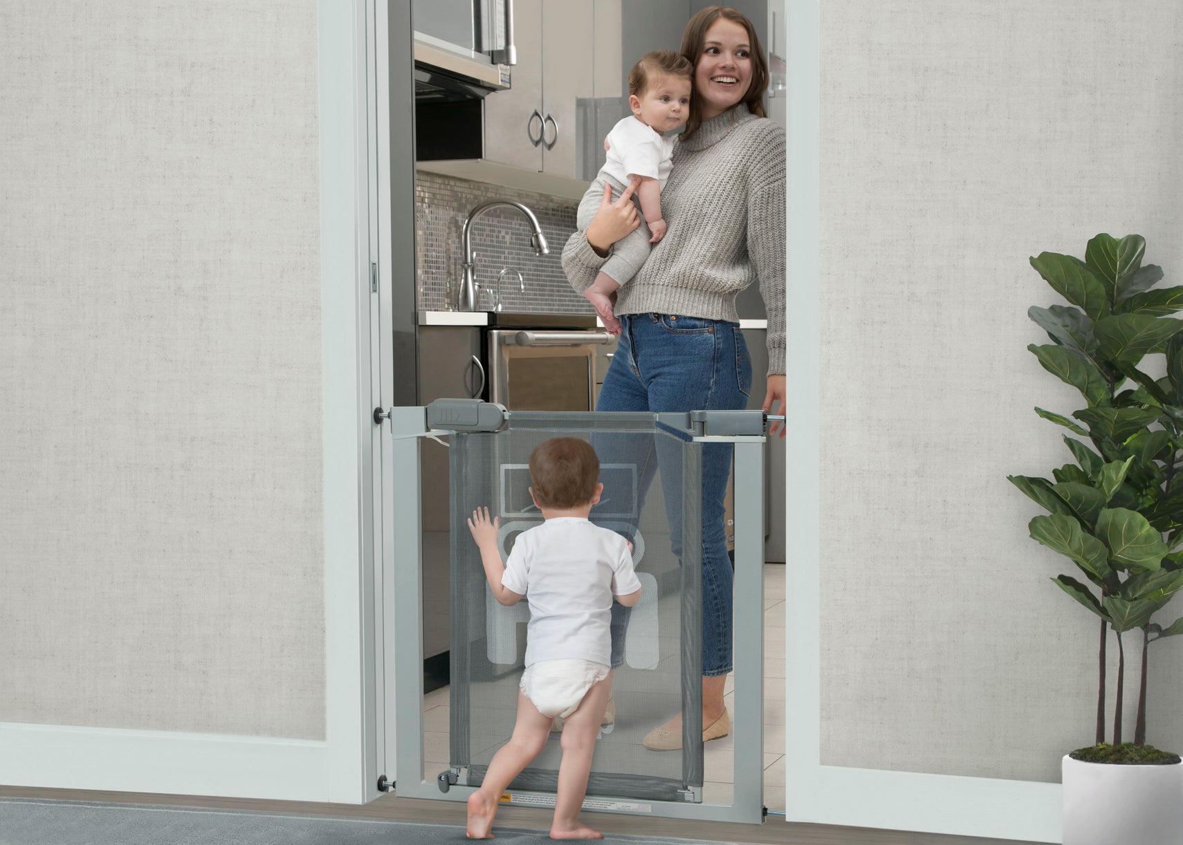 Jeep Adjustable Baby Safety Gate - Easy Fit Pressure Mount Design with Walk-Through Door Grey (026)