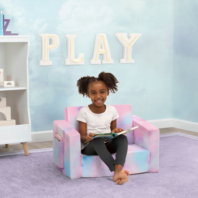 Blue & Pink Tie-Dye (5062) 9-Cozee Flip-Out Chair - 2-in-1 Convertible Chair to Lounger for Kids