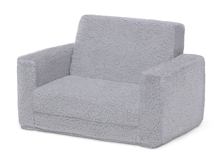 Grey Sherpa (5031) 4-Cozee Flip-Out Sherpa 2-in-1 Convertible Chair to Lounger for Kids