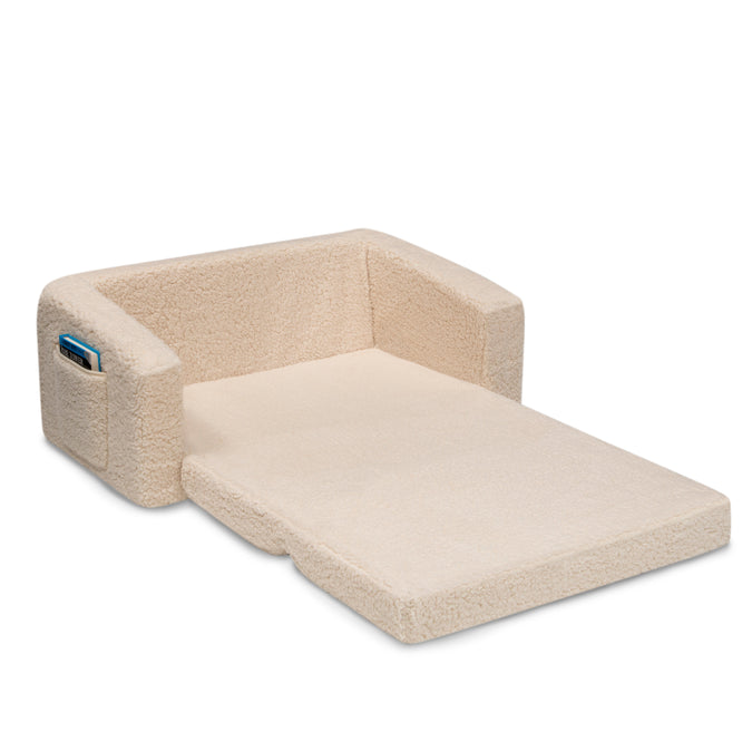 Cream Sherpa (5030)  7-Cozee Flip-Out Sherpa 2-in-1 Convertible Sofa to Lounger for Kids