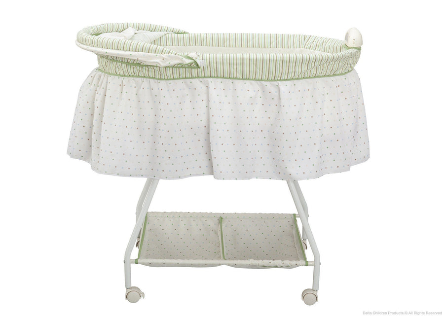 Delta Children Scarborough White (110) Ultimate Sweet Beginnings Bassinet, Full Side View with Canopy Option h2h 34-Ultimate Sweet Beginnings Bassinet