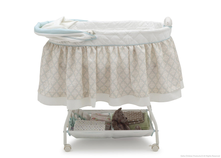 Delta Children Flourish (323) Ultimate Sweet Beginnings Bassinet, Full Side View with Canopy Option d2d 19-Ultimate Sweet Beginnings Bassinet