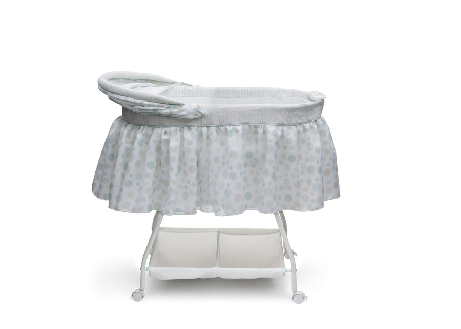 Delta Children Lots-A-Dots (371) Ultimate Sweet Beginnings Bassinet, Full Side View with Canopy Detail, g2g 47-Ultimate Sweet Beginnings Bassinet