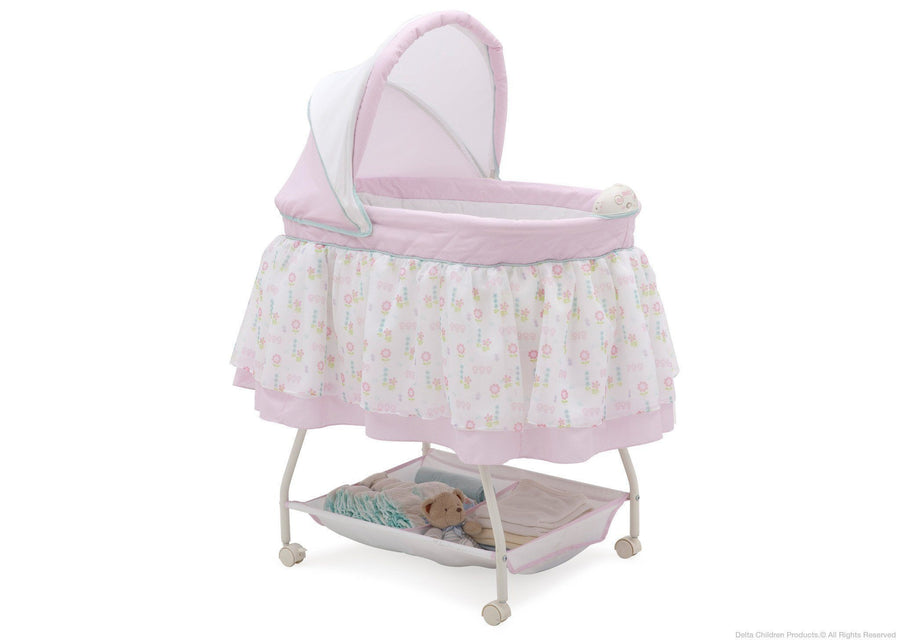Delta Children English Garden (664) Ultimate Sweet Beginnings Bassinet, Side View h1h 13-Ultimate Sweet Beginnings Bassinet