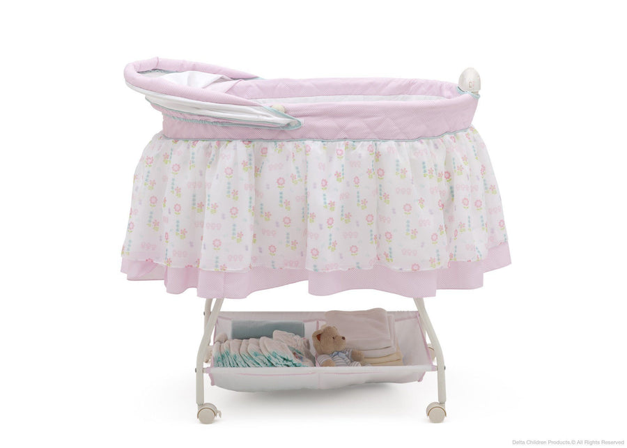 Delta Children English Garden (664) Ultimate Sweet Beginnings Bassinet, Full Side View with Canopy Option h2h 31-Ultimate Sweet Beginnings Bassinet