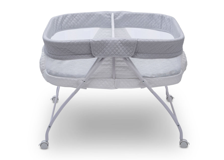 Little Folks by Delta Children Aqua Geo (2040) Twin EZ Fold Ultra Compact Double Bassinet, Front Silo View 3-Twin EZ Fold Ultra Compact Double Bassinet