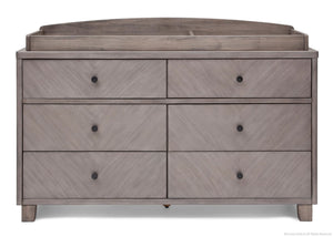 Simmons Kids Stained Grey (054) Chevron 6 Drawer Dresser, Front View with Changing Top a3a 3-Chevron 6 Drawer Dresser