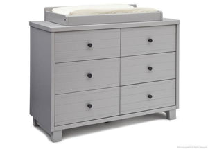 Simmons Kids Grey (026) Rowen Double Dresser (320030), Side View with Topper and Props a4a 0-Rowen Double Dresser