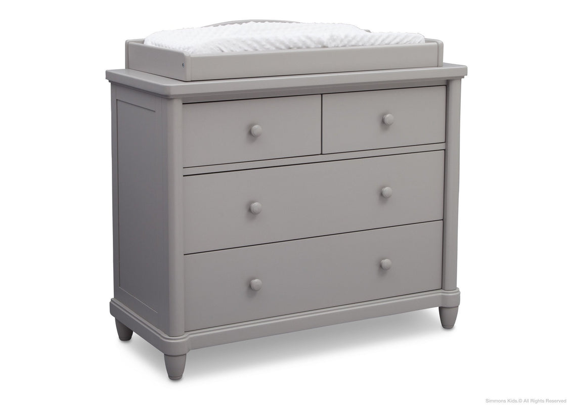 Simmons Kids Grey (026) Belmont 4 Drawer Dresser, Side View with Props a2a