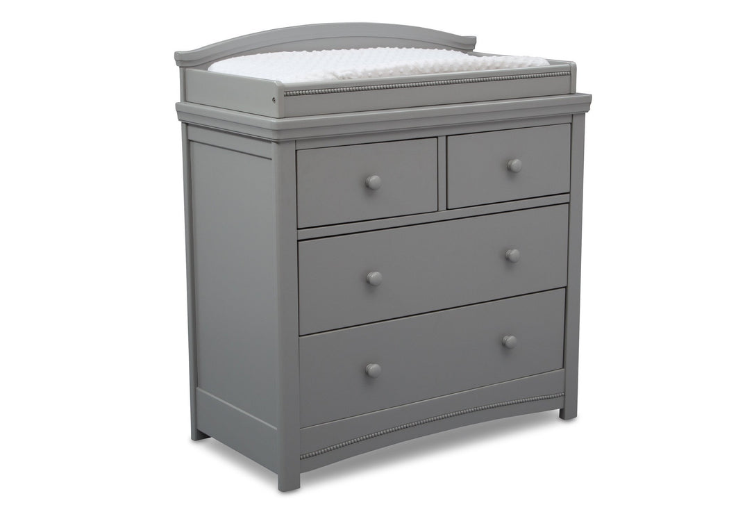Simmons Kids Grey (026) Emma 4 Drawer Dresser with Changing Top Right Facing View with Pad