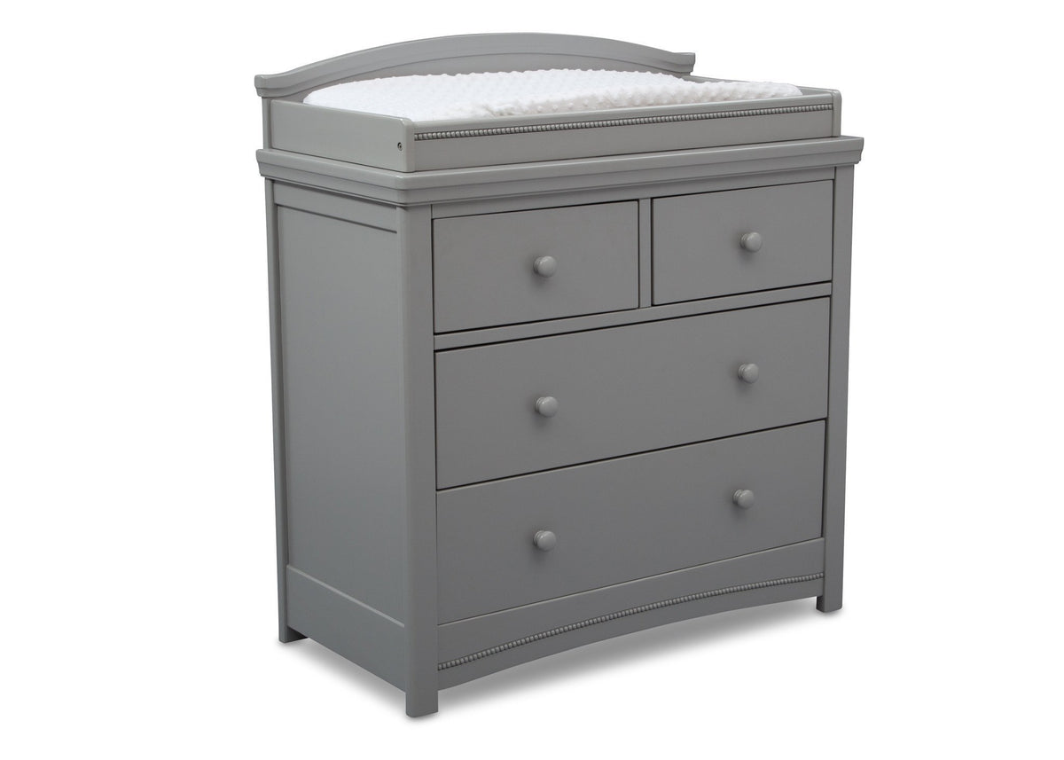 Simmons Kids Grey (026) Emma 4 Drawer Dresser with Changing Top Right Facing View with Pad