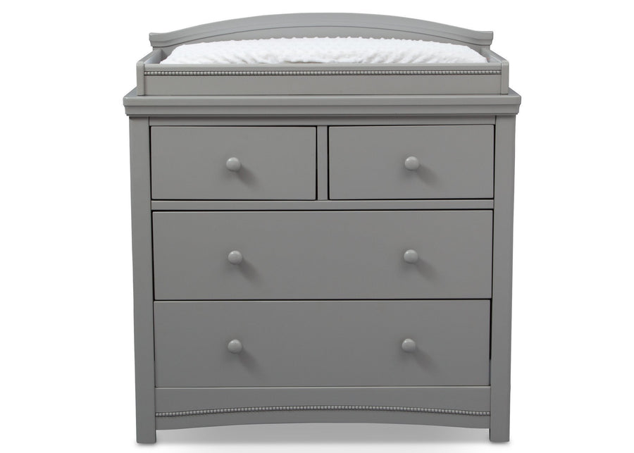 Simmons Kids Grey (026) Emma 4 Drawer Dresser with Changing Top Front Facing View with Pad a1a 4-Emma 4 Drawer Dresser with Changing Top
