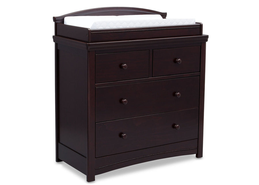 Simmons Kids Black Espresso (907) Emma 4 Drawer Dresser with Changing Top Right Facing View with Pad b2b 9-Emma 4 Drawer Dresser with Changing Top