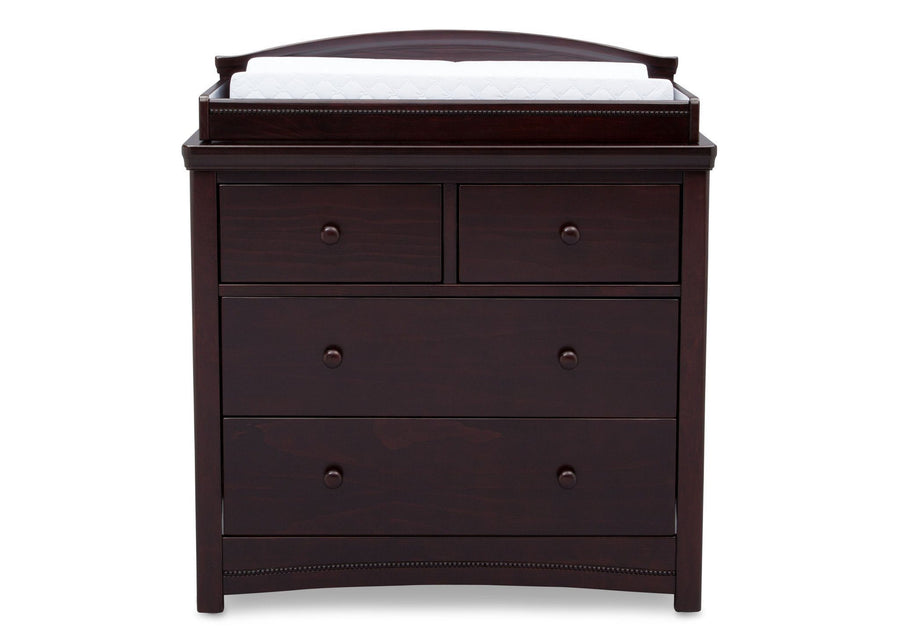 Simmons Kids Black Espresso (907) Emma 4 Drawer Dresser with Changing Top Front Facing View with Pad 11-Emma 4 Drawer Dresser with Changing Top
