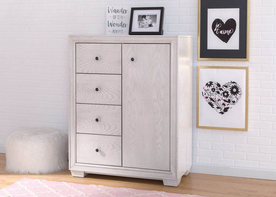 Simmons Kids Antique White (122)Ravello 4 Drawer Combo Chest, Hangtag View, a1a 1-Ravello 4 Drawer Combo Chest