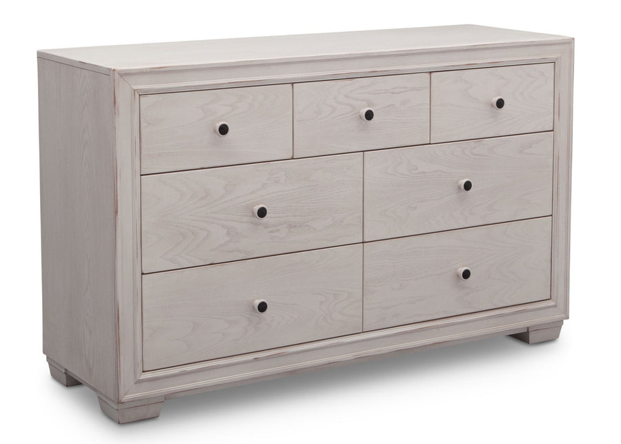 Simmons Kids Antique White (122) Ravello 7 Drawer Dresser, Angled View, a3a 2-Ravello 7 Drawer Dresser