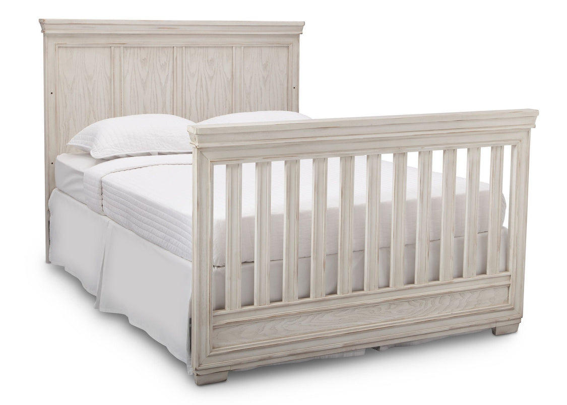 Simmons Kids Antique White (122) Ravello Crib 'N' More, Angled Conversion to Full Size Bed View, b6b